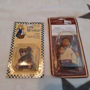 Vintage Crafts Little Blessings Cottage Resins Bear & Girl Paintbrush‎ 90s Suzi